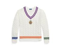 Polo Ralph Lauren Cotton Linen Blend Sweater Cream Combo Weiß L