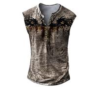 Polo Shirts MäNner Yoga Shirt Poloshirt Herren 3Xl Vintage Drucken ÄRmelloses Distressed Oversize Henley Shirt Mit Knopfleiste Retro ÄRmellos ÜBergrößE T-Shirt Sport Tank Top Herren ( Brown-2 , Xl )