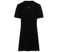 Polokleid BOSS ORANGE "Eloa Premium Damenmode", Damen, Gr. L, N-Gr, schwarz (schwarz 001), Strick, Obermaterial: 70% Baumwolle, 30% Polyester, unifarben, regular fit kniefrei, V-Ausschnitt, Häkelkante