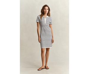 Polokleid GANT "SLIM STRIPED PIQUE POLO", Damen, Gr. XL, N-Gr, eggshell, Web, Obermaterial: 97% Baumwolle, 3% Elasthan, gestreift, slim fit kniefrei, Rundhals, eingesetzt gerader Abschluss, Kleider, S
