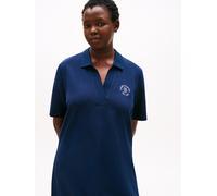 Polokleid TOMMY HILFIGER CURVE "CRV OPEN-NK STAMP REG POLO DRESS", Damen, Gr. 46, N-Gr, blau (schwarz night navy), Obermaterial: 96% Baumwolle, 4% Elasthan, unifarben, regular fit, V-Ausschnitt, Kleid
