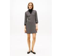 Polokleid TOMMY HILFIGER "MODERN CODY 3/4 SLV POLO DRS", Damen, Gr. XXXL(46), N-Gr, schwarz, calico multi stp, Jersey, Obermaterial: 100% Baumwolle, gestreift, regular fit, Kleider (85849055-XXXL) sch