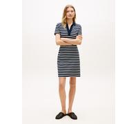 Polokleid TOMMY HILFIGER "SLIM OPEN NK POLO DRESS SS", Damen, Gr. L (42/44), N-Gr, breton stripe schwarz night, ecru, Jersey, Obermaterial: 96% Baumwolle, 4% Elasthan, gestreift, figurbetont, V-Aussch