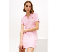 Polokleid TOMMY HILFIGER "TH SCRIPT OPEN-NK POLO DRS", Damen, Gr. L (42/44), N-Gr, classic pink, Jersey, Obermaterial: 96% Baumwolle, 4% Elasthan, unifarben, knielang, V-Ausschnitt, Kleider, mit Knopf