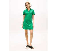 Polokleid TOMMY HILFIGER "TH SCRIPT OPEN-NK POLO DRS", Damen, Gr. L (42/44), N-Gr, courtside grün, Jersey, Obermaterial: 96% Baumwolle, 4% Elasthan, unifarben, knielang, V-Ausschnitt, Kleider, mit Kno