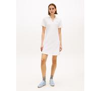 Polokleid TOMMY HILFIGER "TH SCRIPT OPEN-NK POLO DRS", Damen, Gr. S (36/38), N-Gr, ecru, Jersey, Obermaterial: 96% Baumwolle, 4% Elasthan, unifarben, knielang, V-Ausschnitt, Kleider, mit Knopfleiste (