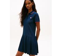 Polokleid TOMMY JEANS "TJW BADGE PLEAT PIQUE DRESS EXT", Damen, Gr. L (40), N-Gr, schwarz night navy, Piqué, Obermaterial: 58% Baumwolle, 42% Polyester, unifarben mit Farbeinsatz, relaxed fit mini, an