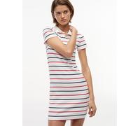 Polokleid TOMMY JEANS "TJW RIB BODYCON POLO DRESS", Damen, Gr. M (40), N-Gr, ecru, multi stripe, Rippware, Obermaterial: 95% Baumwolle, 5% Elasthan, gestreift, figurbetont, Kleider, Baumwollmischung,