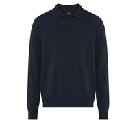 Polokragenpullover BOSS ORANGE "Asac Cotton Wool", Herren, Gr. S, blau (dunkelblau404), Strick, Obermaterial: 85% Baumwolle, 15% Kapok, regular fit hüftlang, V-Ausschnitt, Bündchen, Pullover, mit Logo