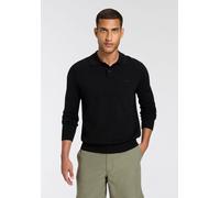 Polokragenpullover BOSS ORANGE "Asac", Herren, Gr. M, schwarz (schwarz001), Strick, Obermaterial: 85% Baumwolle, 15% Kapok, unifarben, regular fit hüftlang, V-Ausschnitt, Bündchen, Pullover, mit Logo-