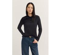 Polokragenpullover BUGATTI "Kaschmir-Mix", Damen, Gr. L, 290, schwarz, 40% Wolle, 30% Viskose, 20% Polyamid, 10% Kaschmir, unifarben, normal, Rippbündchen, Pullover, aus Rippstrick mit Knopfleiste (11