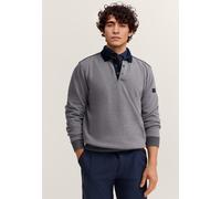 Polokragenpullover BUGATTI "Modern Fit", Herren, Gr. 4XL, grau (390, marine), Sweatware, 70% Baumwolle, 25% Polyester, 5% Elasthan, unifarben, normal, Pullover, mit Druckknöpfen (26611251-4XL) 390, ma