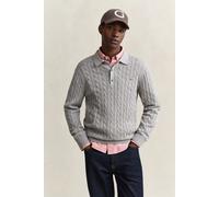 Polokragenpullover GANT "COTTON CABLE POLO", Herren, Gr. 3XL, grau (grau melange), Strick, Obermaterial: 100% Baumwolle, unifarben, regular fit normal, Rundhals, eingesetzt Rippstrickbündchen, Pullove