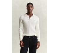 Polokragenpullover GANT "COTTON CABLE POLO", Herren, Gr. 4XL, weiß (cream), Strick, Obermaterial: 100% Baumwolle, unifarben, regular fit normal, Rundhals, eingesetzt Rippstrickbündchen, Pullover, Regu