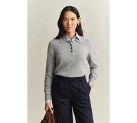 Polokragenpullover GANT "SUPERFINE LAMBSWOOL", Damen, Gr. L, grau (grau melange), Strick, Obermaterial: 100% Wolle, regular fit normal, Rippbündchen, Pullover, aus reiner Wolle (68022060-L) grau melan