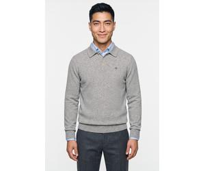 Polokragenpullover GANT "SUPERFINE LAMBSWOOL", Herren, Gr. M, grau (grau melange), Strick, Obermaterial: 100% Wolle, regular fit normal, Rippbündchen, Pullover, melierte Optik, normale Passform (45028