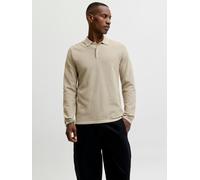 Polokragenpullover JACK & JONES "JJEAUSTIN KNIT LS POLO SN", Herren, Gr. M, beige (feather gray), Strick, Obermaterial: 50% Baumwolle, 50% Polyester, unifarben, regular fit normal, ohne Ausschnitt, Bü