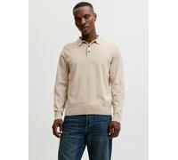 Polokragenpullover JACK & JONES "JJEBASIC KNIT LS POLO SN", Herren, Gr. L, moonbeam detail:twisted, Strick, Obermaterial: 100% Baumwolle, meliert, normal normal, ohne Ausschnitt, Bündchen, Pullover, B