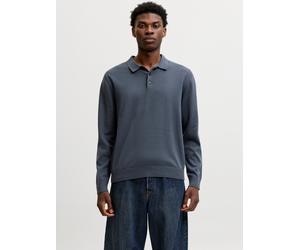 Polokragenpullover JACK & JONES "JJEBASIC KNIT LS POLO SN", Herren, Gr. L, turbulence, Strick, Obermaterial: 100% Baumwolle, unifarben, normal normal, ohne Ausschnitt, Bündchen, Pullover, Baumwolle, n