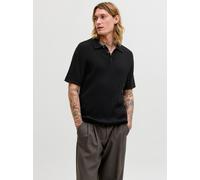 Jack & Jones Slim Fit Strick-Poloshirt mit Zopfmuster Modell 'EMIL' in Black, Größe XL