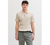Polokragenpullover JACK & JONES "JJEEMIL KNIT CABLE POLO SS LN", Herren, Gr. XXL, beige (oatmeal detail:melange), Strick, Obermaterial: 60% Baumwolle, 20% Nylon, 20% Viskose, meliert, normal, Rundhals