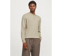 Polokragenpullover JACK & JONES "JJEEMIL KNIT POLO HALF ZIP LS NOOS", Herren, Gr. XS, beige (oatmeal detail:melange), Strick, Obermaterial: 60% Baumwolle, 20% Nylon, 20% Viskose, meliert, relaxed fit