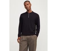 Polokragenpullover JACK & JONES "JJEEMIL KNIT POLO HALF ZIP LS NOOS", Herren, Gr. XXL, schwarz, Strick, Obermaterial: 60% Baumwolle, 20% Nylon, 20% Viskose, unifarben, relaxed fit taillenbedeckt, ohne
