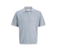 Polokragenpullover JACK & JONES "JORCASSIS KNIT TWISTED SPLIT NECK POLO", Herren, Gr. L, tradewinds detail:cashmere blau, Strick, Obermaterial: 100% Baumwolle, gestreift, regular fit normal, ohne Auss