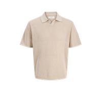Polokragenpullover JACK & JONES "JORCASSIS KNIT TWISTED SPLIT NECK POLO", Herren, Gr. S, feather gray detail:cloud dancer, Strick, Obermaterial: 100% Baumwolle, gestreift, regular fit normal, ohne Aus