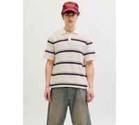 Polokragenpullover JACK & JONES "JORMAINE KNIT STRIPE POLO SN", Herren, Gr. M, beige (sea salt), Strick, Obermaterial: 100% Baumwolle, gestreift, relaxed fit normal, Rundhals, Pullover, Baumwolle, rel