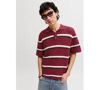 Polokragenpullover JACK & JONES "JORMAINE KNIT STRIPE POLO SN", Damen, Gr. S, cabernet, Strick, Obermaterial: 100% Baumwolle, gestreift, relaxed fit normal, Rundhals, Pullover, Baumwolle, relaxed fit