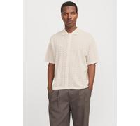 Polokragenpullover JACK & JONES "JORTYLER KNIT SS POLO SN", Herren, Gr. S, weiß (sea salt), Feinstrick, Obermaterial: 50% Baumwolle, 50% Polyester, unifarben, relaxed fit normal, Rundhals, Pullover, B