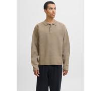 Polokragenpullover JACK & JONES "JPRBLABRADFORT KNIT POLO", Herren, Gr. L, brindle detail:melange, Strick, Obermaterial: 67% Polyester, 25% Polyacryl, 8% Nylon, meliert, relaxed fit, Pullover (9154633