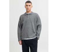 Polokragenpullover JACK & JONES "JPRBLABRADFORT KNIT POLO", Herren, Gr. S, medium grau melange, Strick, Obermaterial: 67% Polyester, 25% Polyacryl, 8% Nylon, meliert, relaxed fit, Pullover (89762334-S