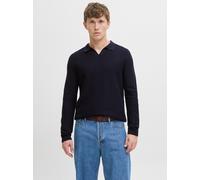 Polokragenpullover JACK & JONES "JPRBLAEASTON KNIT SPLIT NECK LS SN", Herren, Gr. S, blau (night sky), Strick, Obermaterial: 100% Baumwolle, unifarben, regular fit hüftlang, V-Ausschnitt, Pullover (48