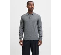 Polokragenpullover JACK & JONES "JPRBLAMERINO KNIT POLO", Herren, Gr. L, grau (medium grau melange), Strick, Obermaterial: 100% Wolle, unifarben, regular fit normal, ohne Ausschnitt, Bündchen, Pullove