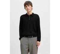 Polokragenpullover JACK & JONES "JPRBLAMERINO KNIT POLO", Herren, Gr. XL, schwarz, Strick, Obermaterial: 100% Wolle, unifarben, regular fit normal, ohne Ausschnitt, Bündchen, Pullover, Wolle, regular