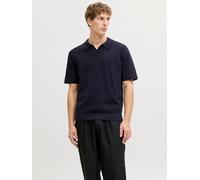 Polokragenpullover JACK & JONES "JPRBLAMILANO SPRING SPLIT NECK SS SN", Herren, Gr. M, blau (night sky), Strick, Obermaterial: 83% Baumwolle, 17% Polyester, unifarben, regular fit normal, V-Ausschnitt