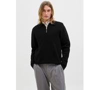 Polokragenpullover JACK & JONES "JPRBLAMILANO STITCH KNIT ZIP POLO SN", Damen, Gr. L, schwarz, Strick, Obermaterial: 100% Baumwolle, unifarben, regular fit hüftbedeckend, Rundhals, Pullover (73770712-