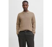 Polokragenpullover JACK & JONES "JPRBLAMILANO STITCH KNIT ZIP POLO SN", Herren, Gr. XL, beige (greige detail:melange), Strick, Obermaterial: 100% Baumwolle, meliert, relaxed fit normal, Rundhals, gera