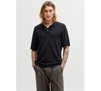 Polokragenpullover JACK & JONES "JPRBLAWILLIAM STRUCTURE KNIT POLO SS SN", Herren, Gr. M, schwarz, Strick, Obermaterial: 80% Viskose, 20% Nylon, unifarben, regular fit normal, ohne Ausschnitt, Pullove