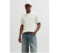 Polokragenpullover JACK & JONES "JPRBLURILEY KNIT POLO SS SN", Herren, Gr. M, cloud dancer, Strick, Obermaterial: 100% Baumwolle, unifarben, regular fit normal, Rundhals, Pullover, Baumwolle, regular 