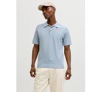 Polokragenpullover JACK & JONES "JPRBLURILEY KNIT POLO SS SN", Herren, Gr. S, ashley blau detail:twist, Strick, Obermaterial: 100% Baumwolle, meliert, regular fit normal, Rundhals, Pullover, Baumwolle