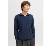 Polokragenpullover JACK & JONES "JPRBLURILEY KNIT SPLIT NECK LS SN", Herren, Gr. S, sky captain, Strick, Obermaterial: 100% Baumwolle, unifarben, normal, V-Ausschnitt, Pullover (50715216-S) sky captai