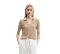 Polokragenpullover MARC O'POLO "aus Bio-Baumwolle-Leinen-Mix", Damen, Gr. L, sandpaper, Obermaterial: 90% Baumwolle, 10% Leinen, unifarben, Pullover (65012017-L) sandpaper