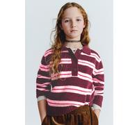 Polokragenpullover MARC O'POLO "aus weichem Garn", Mädchen, Gr. 164, rot, Strick, Obermaterial: 40% Polyamid, 25% Polyacryl, 25% Polyester, 10% Wolle, geringelt, relaxed fit normal, Rippbündchen, Pull