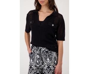 Polokragenpullover MONARI, Damen, Gr. 40, schwarz, Strick, Obermaterial: 95% Viskose, 5% Polyester, unifarben, regular fit taillenbedeckt, V-Ausschnitt, eingesetzt gerader Abschluss, Pullover, Regular