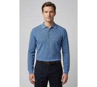 Polokragenpullover OLYMP, Herren, Gr. XL, blau (rauchblau), Strick, Obermaterial: 100% Baumwolle, regular fit normal, Rippbündchen, Pullover, strukturiert, normale Passform (50215435-XL) rauchblau
