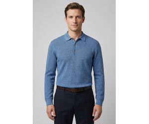 Polokragenpullover OLYMP, Herren, Gr. XL, rauchblau, Strick, Obermaterial: 100% Baumwolle, regular fit normal, Rippbündchen, Pullover, strukturiert, normale Passform (50215435-XL) rauchblau