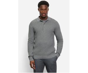 Polokragenpullover OLYMP "Waffle Structure Pullover", Herren, Gr. 3XL, grau, Strick, Obermaterial: 89% Baumwolle, 11% Polyamid, regular fit, Rippbündchen, Pullover, strukturiert, unifarben, regular fi